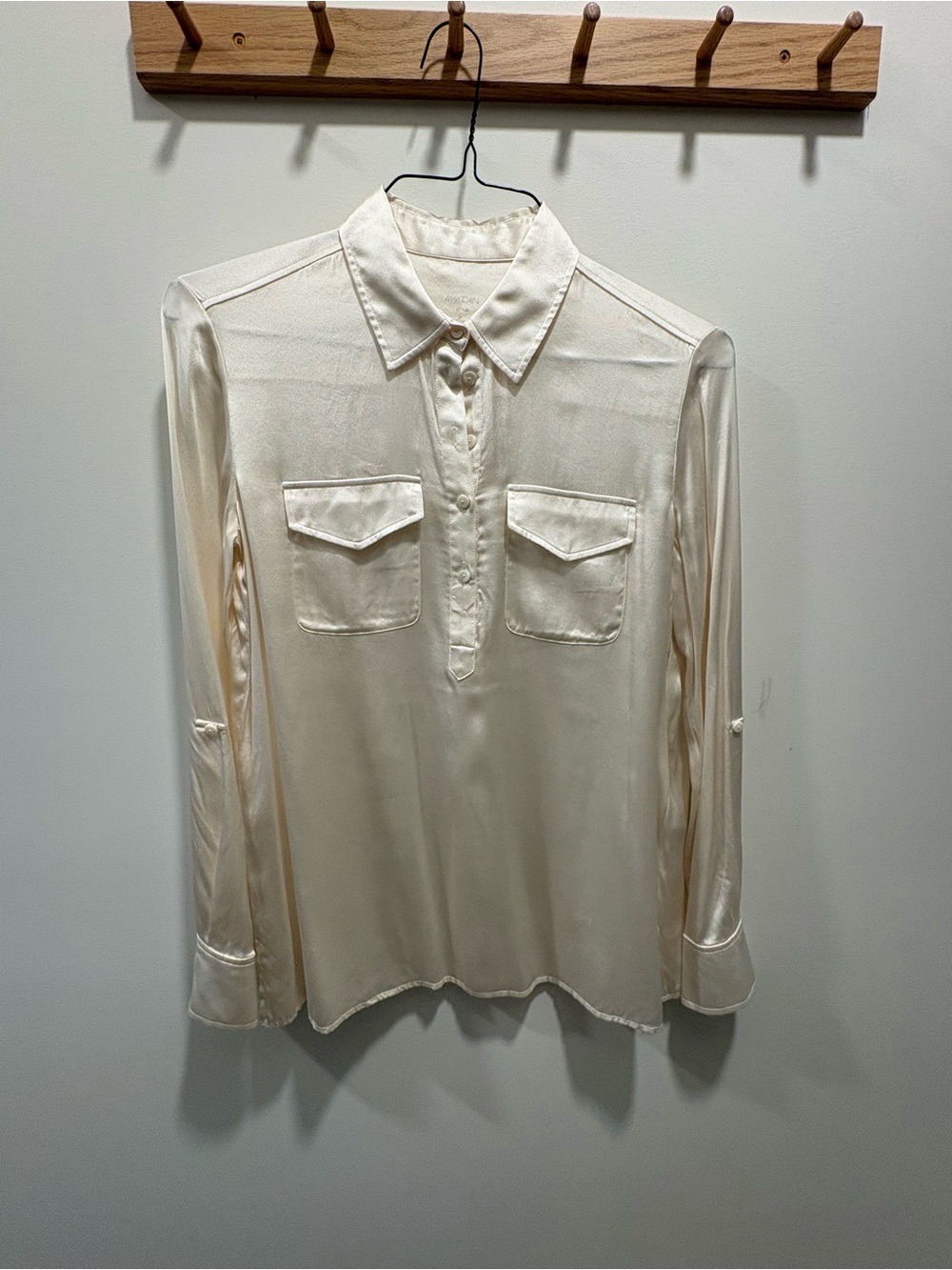 Marc Cain Cream Silk-Blend Button Placket Shirt with Chest Pockets